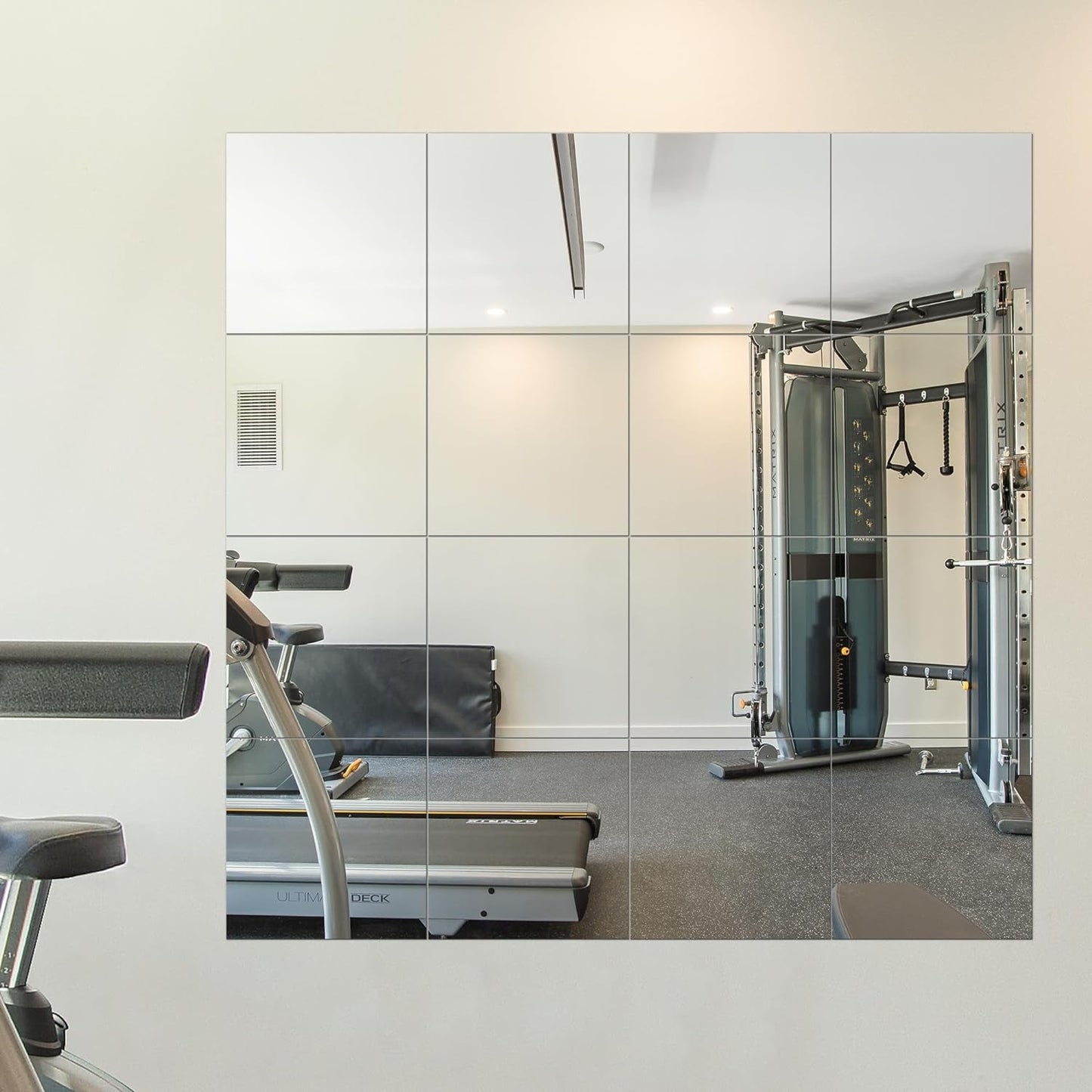 Home Gym Mirrors, 12'' X 12'' Glass Mirror Tiles (16 PCS), Square Large Wall Mirror for Home Gym, Bedroom, Door,Bathroom, Frameless Mirror Sets-0