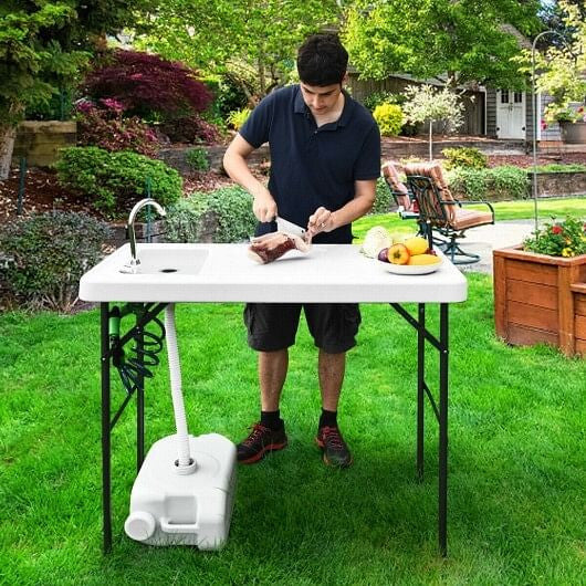 Folding Cleaning Sink Faucet Cutting Camping Table with Sprayer-2