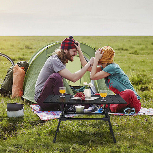 Folding Heavy-Duty Aluminum Camping Table with Carrying Bag-Silver-2