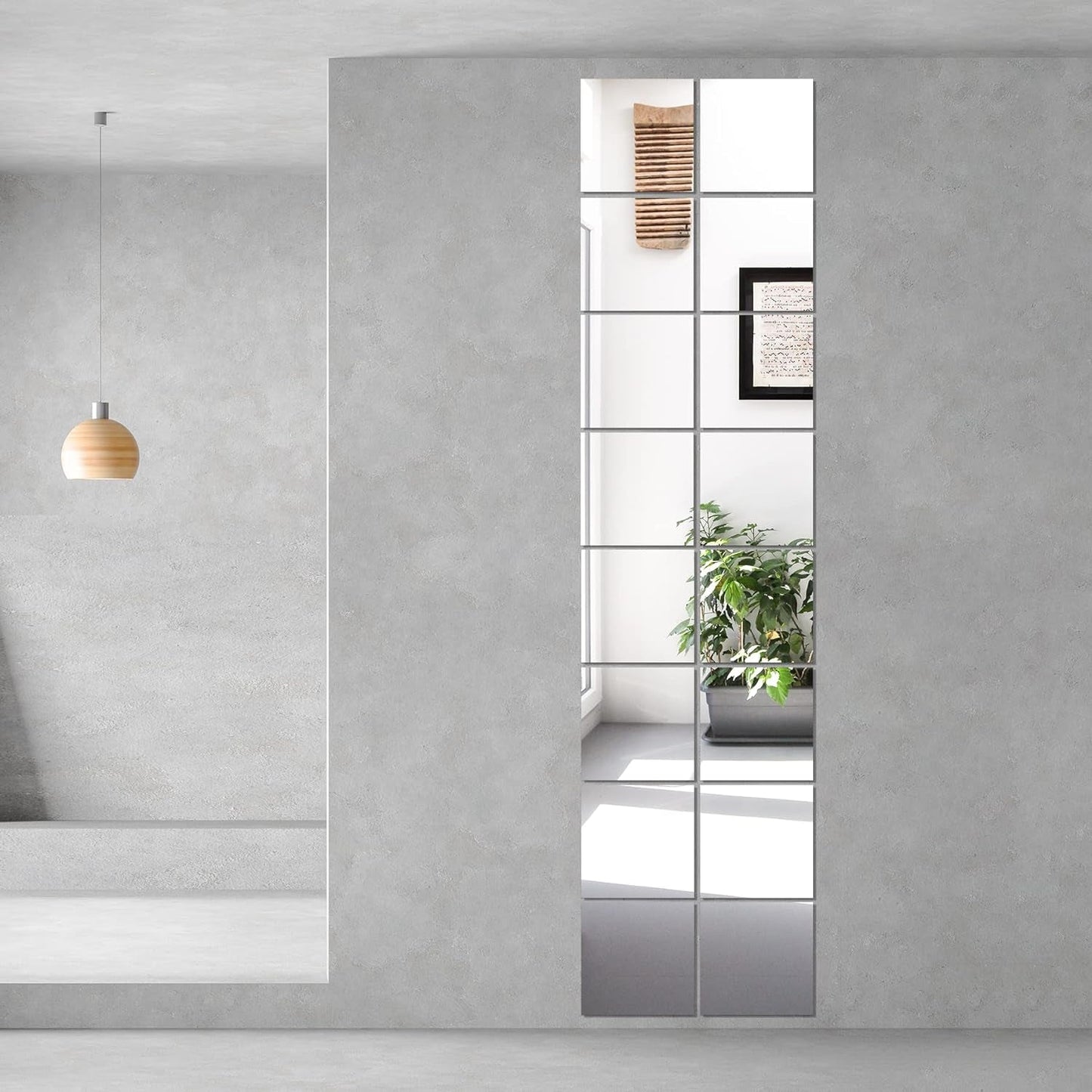 Home Gym Mirrors, 12'' X 12'' Glass Mirror Tiles (16 PCS), Square Large Wall Mirror for Home Gym, Bedroom, Door,Bathroom, Frameless Mirror Sets-4