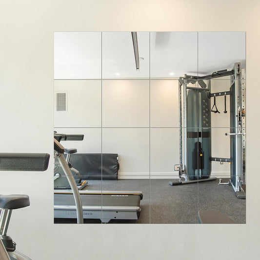Home Gym Mirrors, 12'' X 12'' Glass Mirror Tiles (16 PCS), Square Large Wall Mirror for Home Gym, Bedroom, Door,Bathroom, Frameless Mirror Sets-0