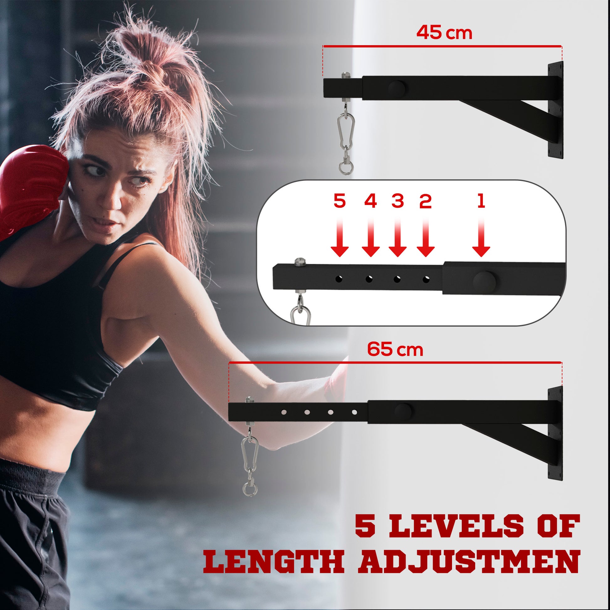Adjustable Punch Bag Wall Bracket, 5-Length Boxing Bag Bracket for Kickboxing Muay Thai Punching Training | SPORTNOW-2