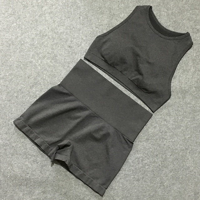 2pcs yoga sets woman sportswear stretch gym shorts-4
